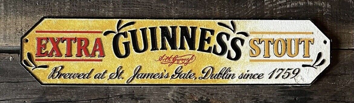 GUINNESS Extra Stout, Brewed at St. James Gate Cast Iron Beer Sign, 5” x 22”