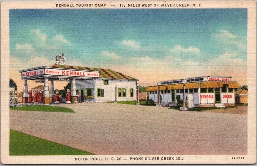 c1934 SILVER CREEK, New York Postcard KENDALL TOURIST CAMP Route 20 Linen UNUSED