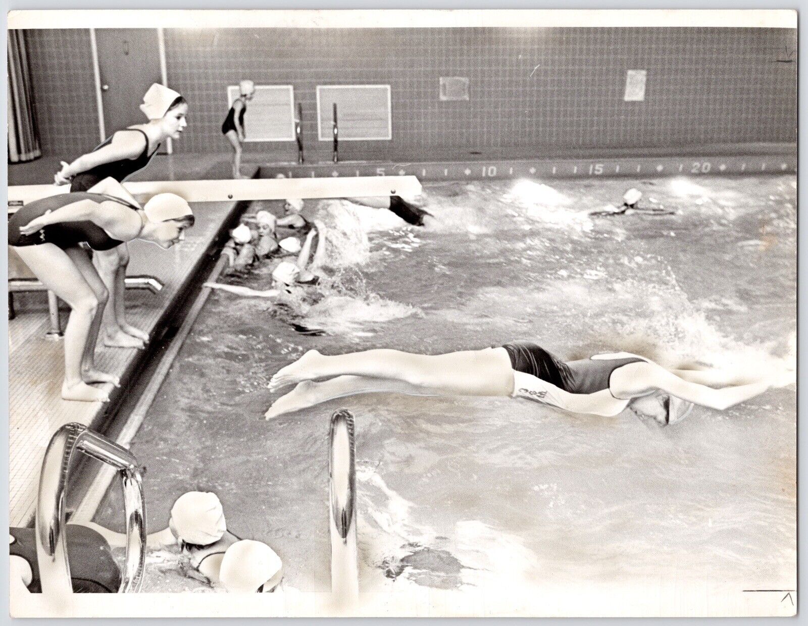 c1960s 1965 Worcester Swim Club~Diving Practice~Swimmers~VTG MASS YWCA PHOTO