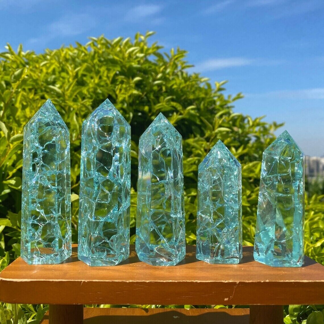 Wholesale Lot 1 Lb Blue Crackle Glass Obelisk Tower Crystal Wand Energy