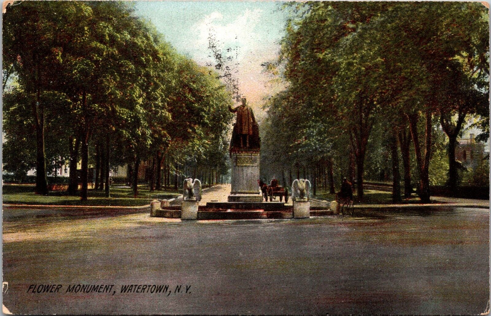 Postcard Posted 1909 Flower Monument Watertown N Y  [nn]