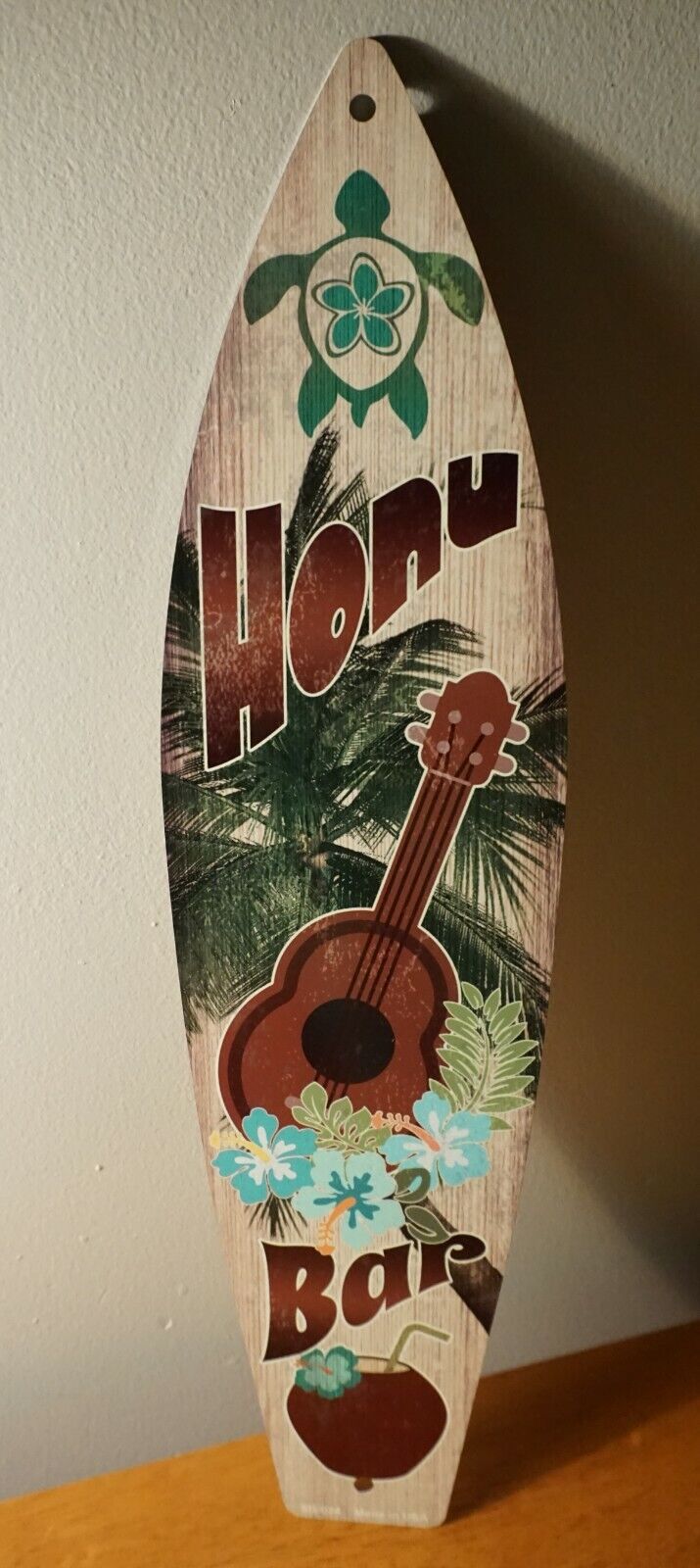 HONU BAR Turtle Ukulele Coconut Tropical Drink Sign Tiki Beach Surfboard Decor