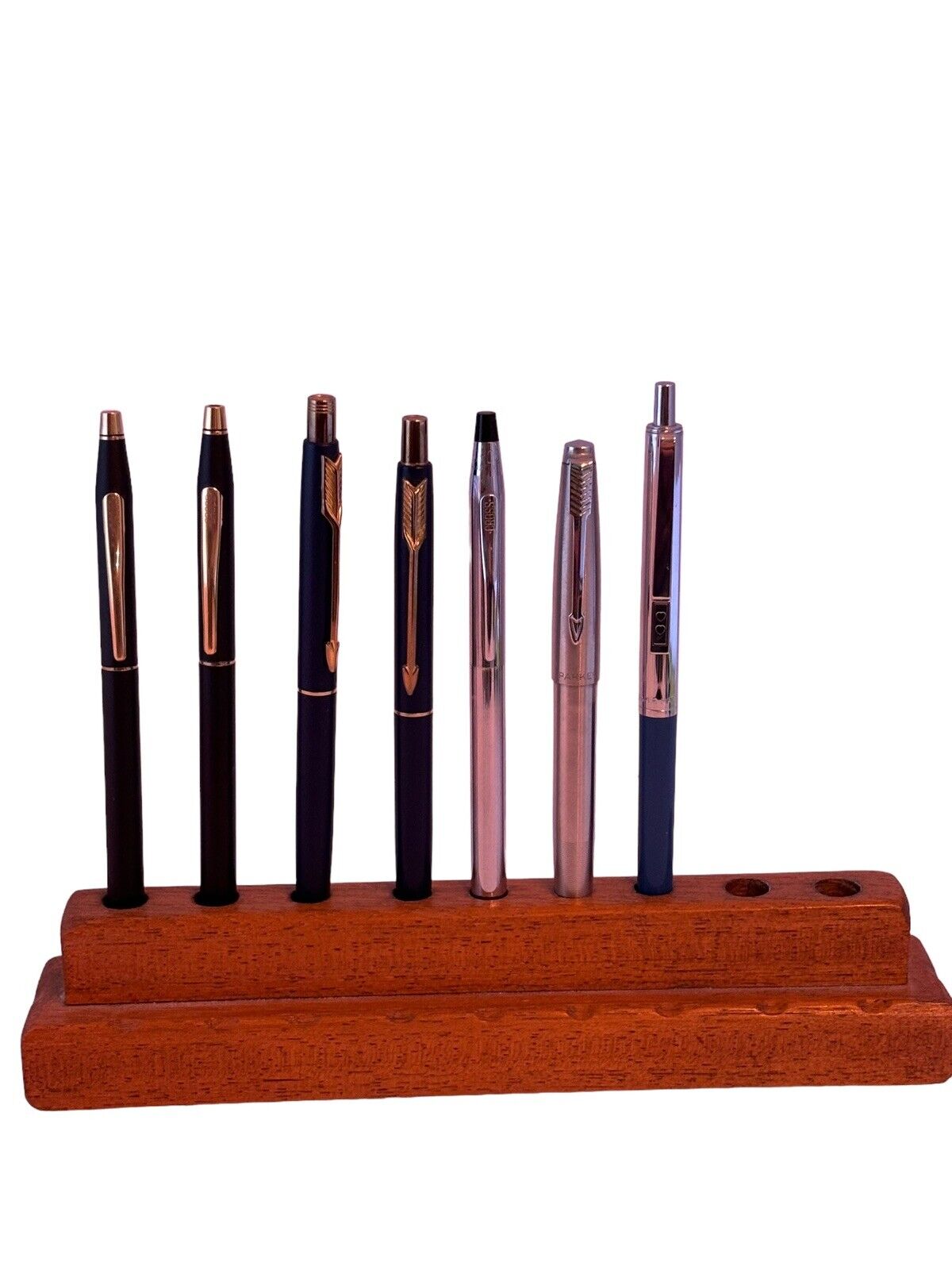 Vtg Parker Gold Blue black  Arrow Pen and Pencil Set lot with holder