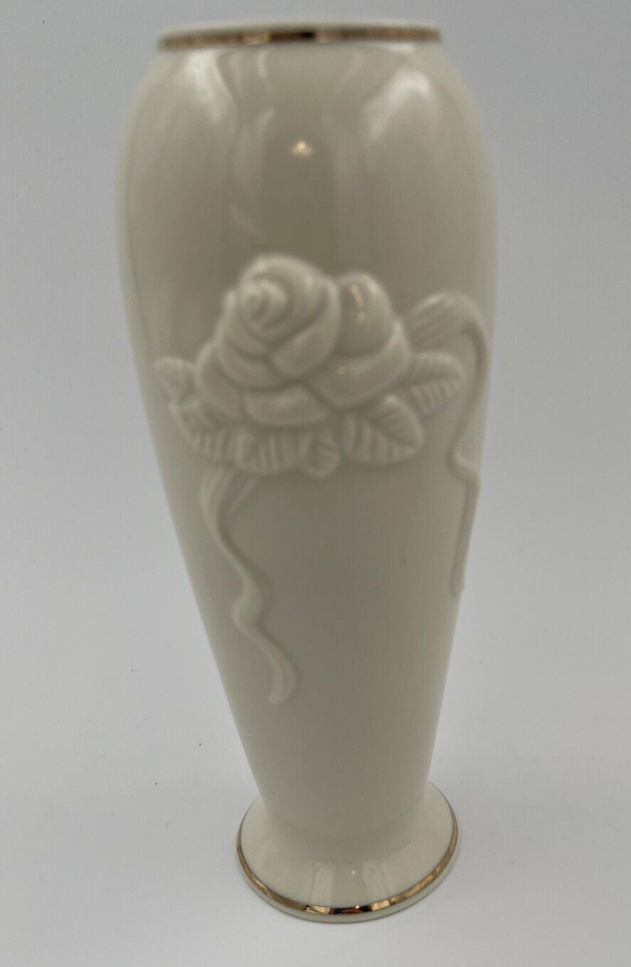 Lenox Rose Blossom Bud Vase 7” Ivory Porcelain with 24k Gold Trim