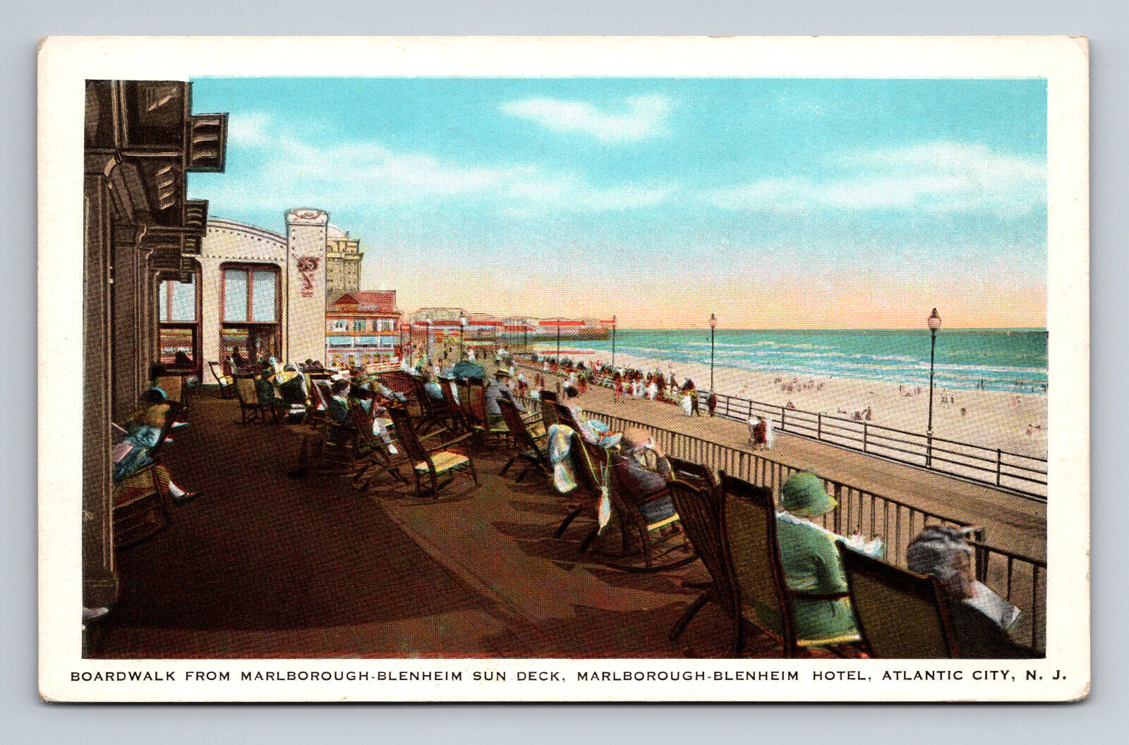Boardwalk Marlborough Blenheim Sun Deck Hotel Atlantic City NJ Beach Postcard