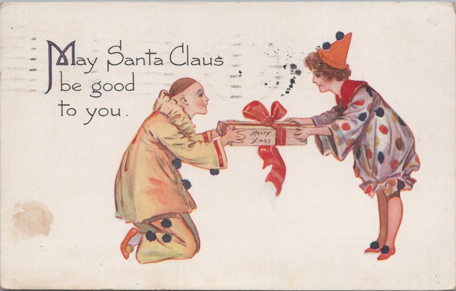 Christmas Postcard May Santa Claus Be Good To You Clowns 