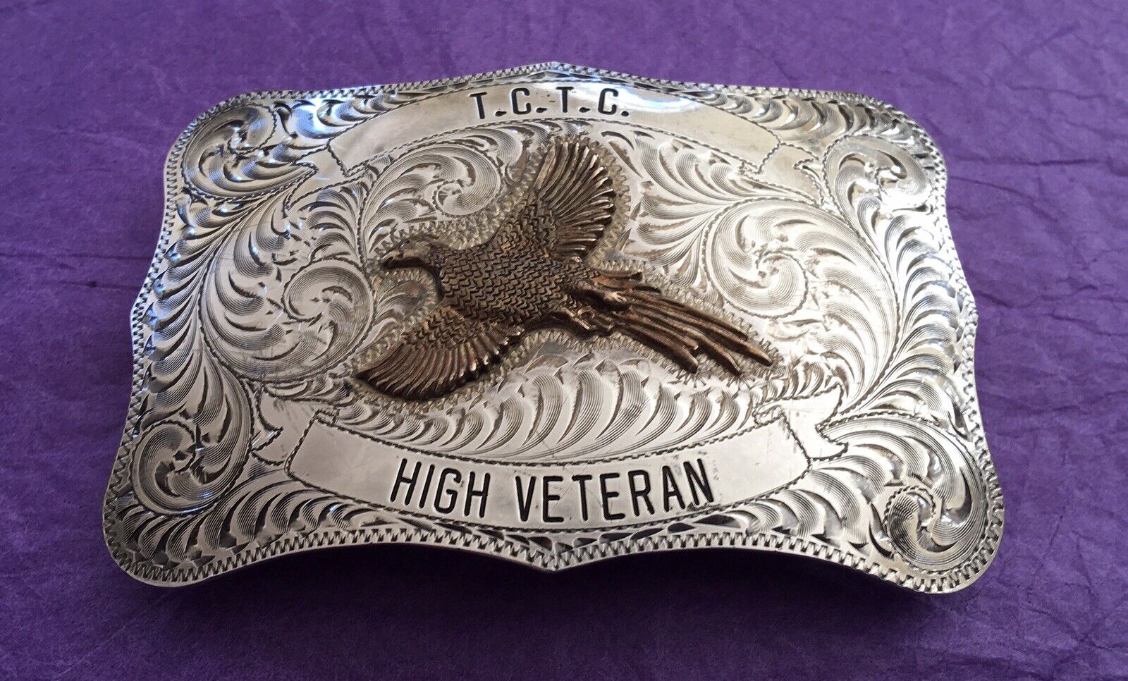 Old Vintage Sterling Silver Face TCTC High Veteran Gun Shoot Trophy Belt Buckle