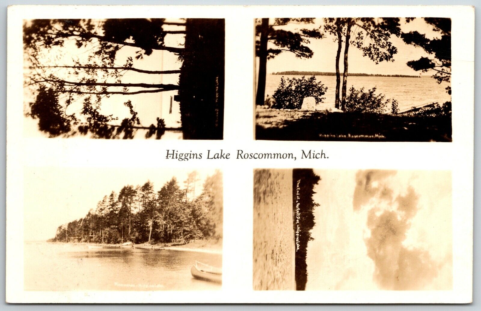 RPPC Higgins Lake, Roscommon, Michigan Multi View - Postcard