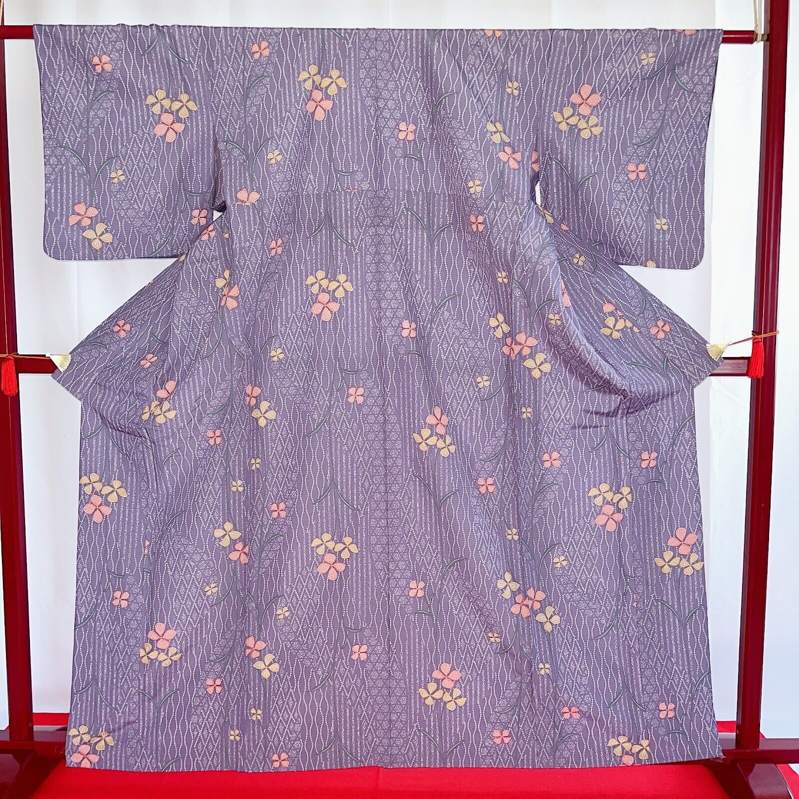 Japanese Kimono 'KOMON' Polyester/Purple/Flower/Washable kimono/Traditional