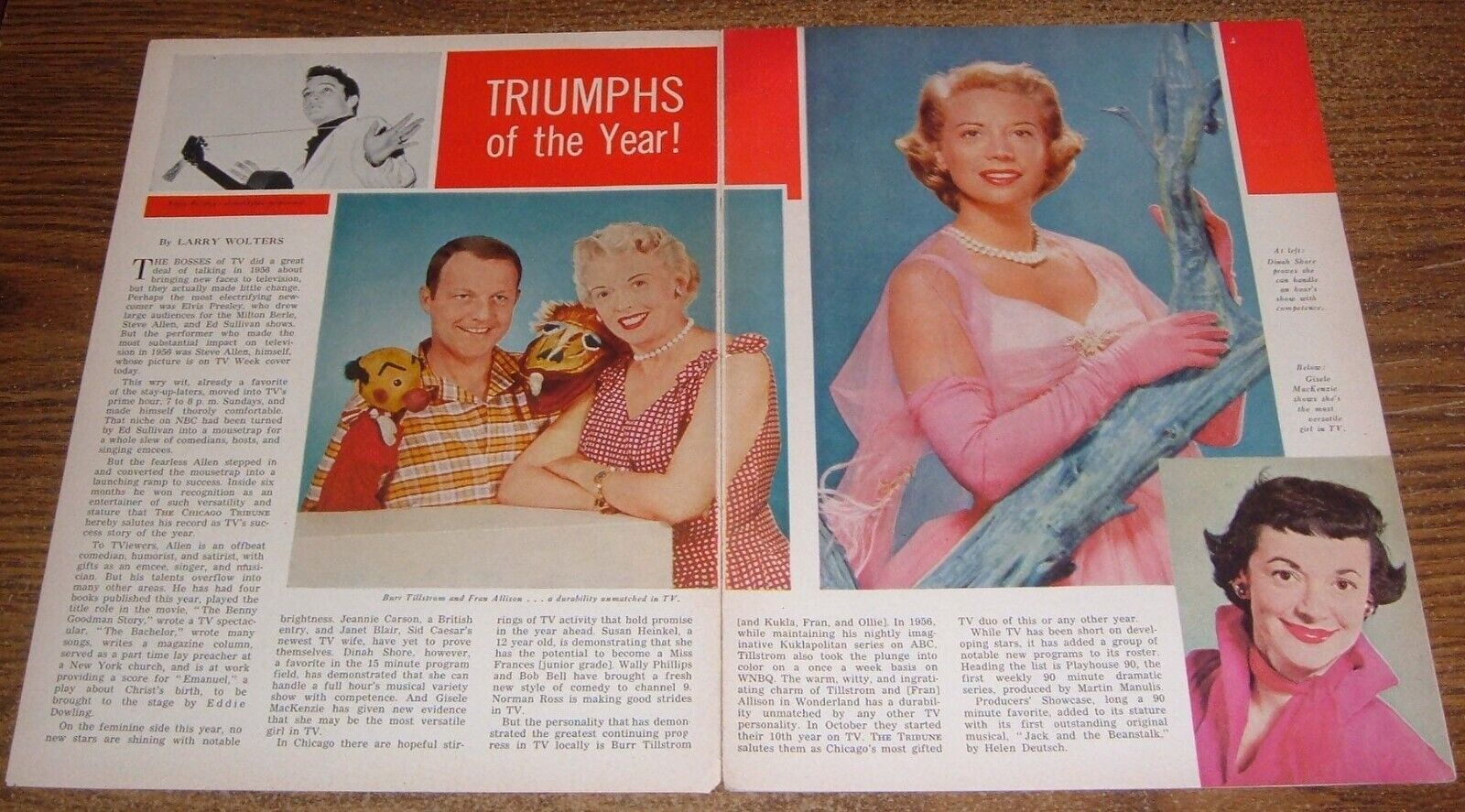1956 CHICAGO TV ARTICLE ~ ELVIS PRESLEY, KUKLA, FRAN, and OLLIE, DINAH SHORE