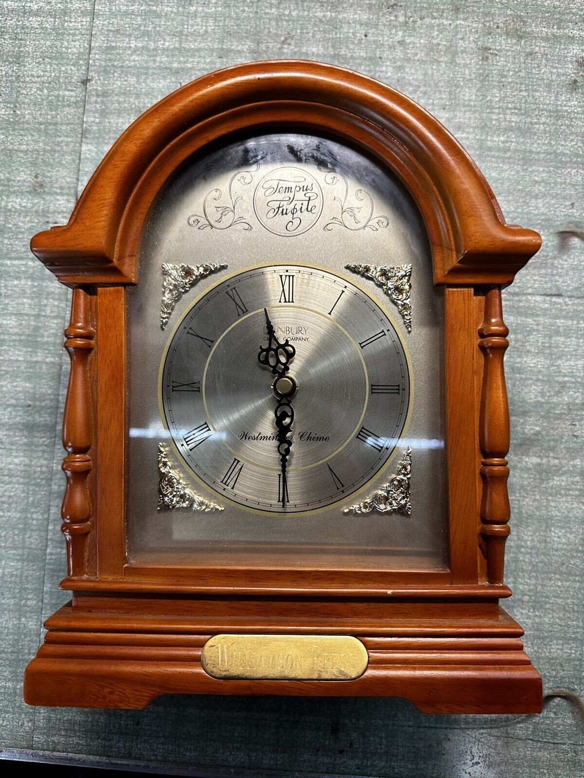 Danbury Clock Co. Tempus Fugit Westminster Chime Mantel Clock Oak