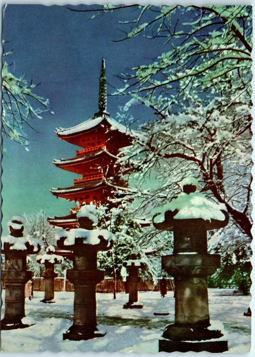 Postcard - The Snow Scene of the Five Story Tower at Ueno Park - Tokyo, Japan