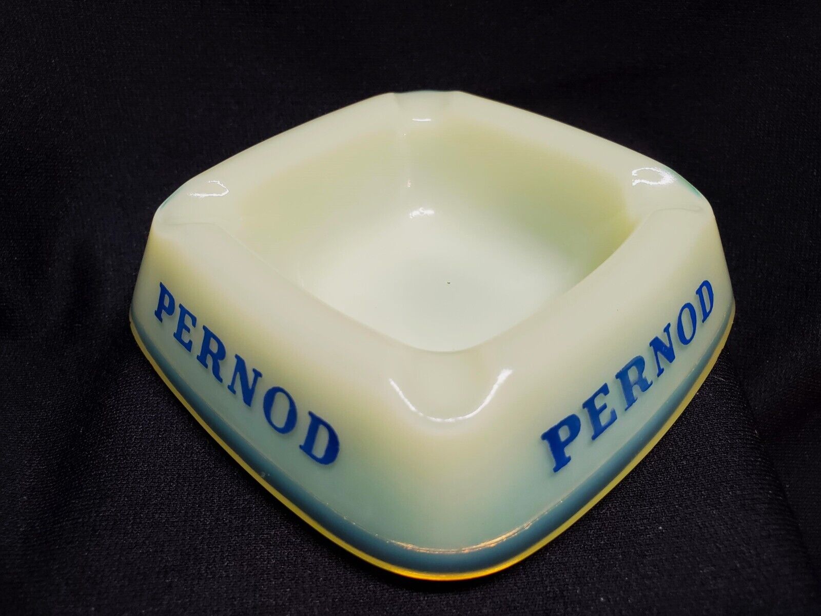 Vintage Uranium PERNOD Opalex Square Ashtray Vaseline Glass Made in France