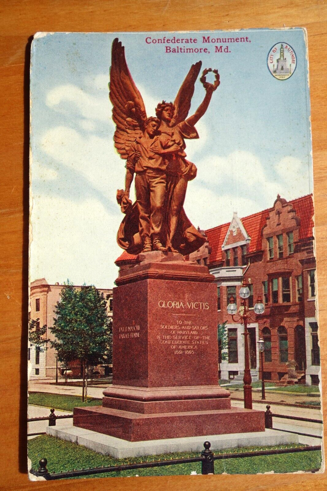 Confederate Monument Baltimore MD postcard