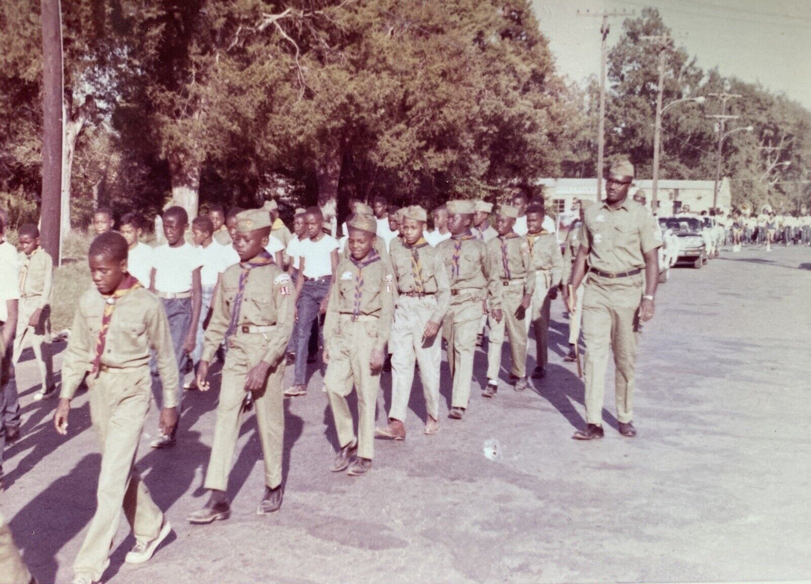 African American Boy Scouts Troop Marching in Parade Original Vintage Photo