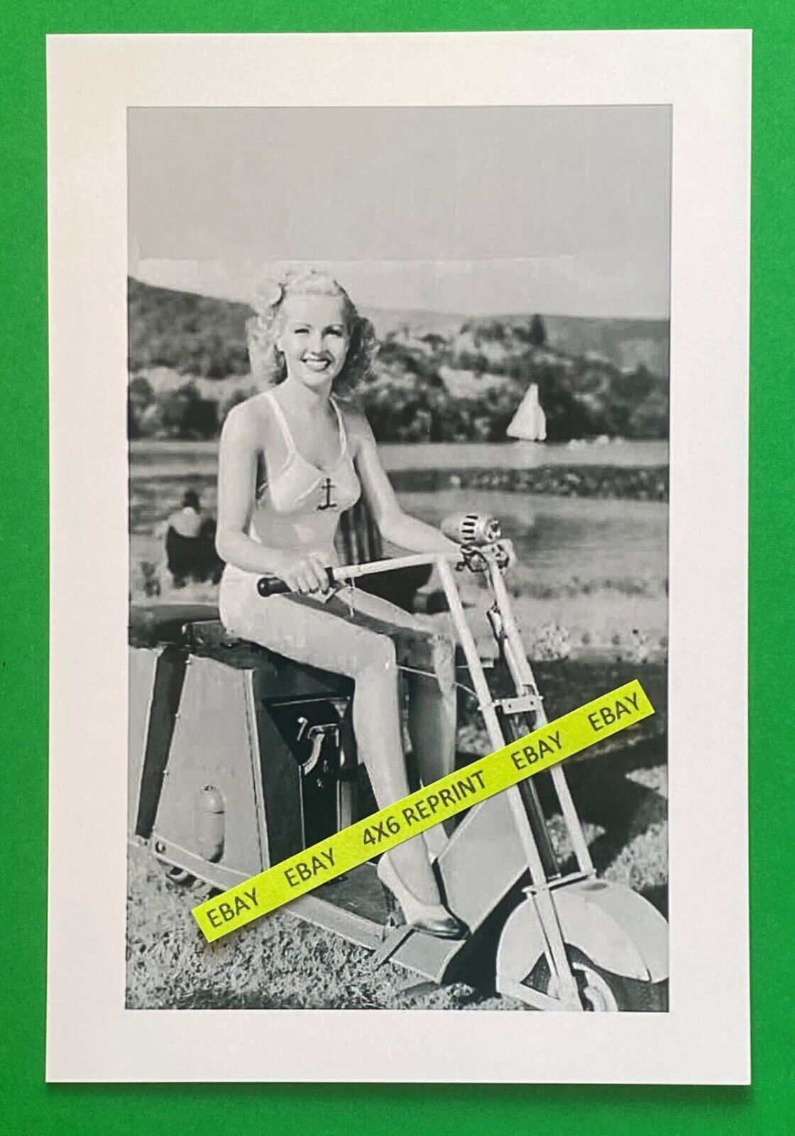 Found 4X6 PHOTO of Pretty Woman on Old Cushman Motor Scooter Actor Betty Grable