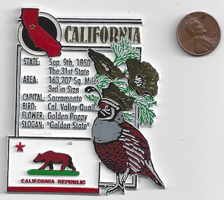 CALIFORNIA  STATE MONTAGE FACTS MAGNET SACREMENTO, Quail, Golden State