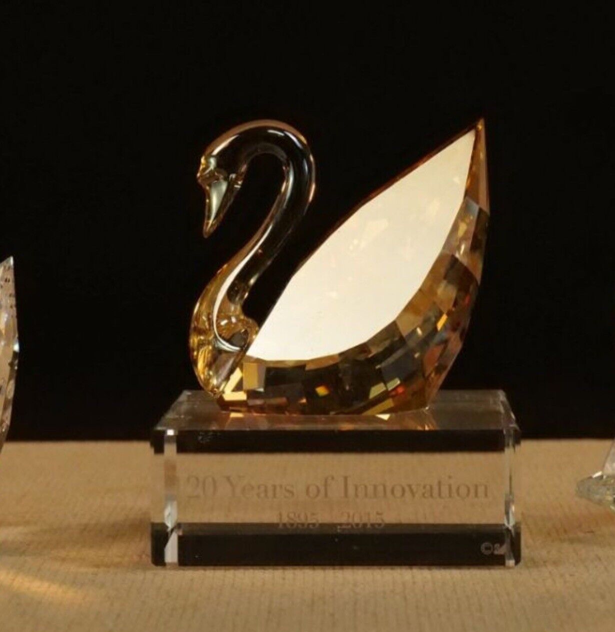 Swarovski Swan SCS W/ Base 120th Anniversary Gold Crystal Figurine with Orig Box