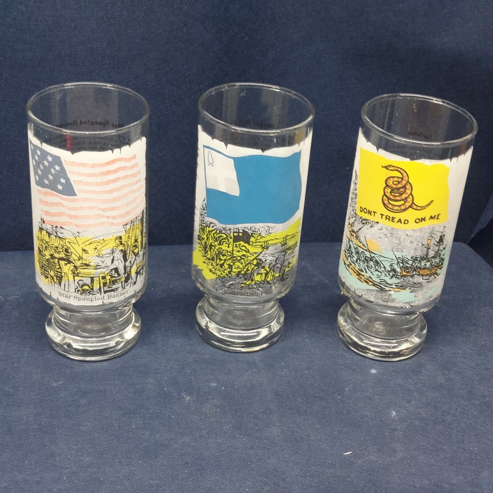 Vintage 1970\'s Pittsburgh Press Bicentennial Collection Set/3 Glasses-3 Designs 