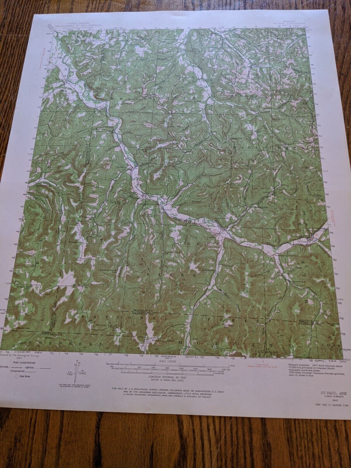 1966 ARKANSAS ST PAUL US DEPT INTERIOR GEOLOGICAL SURVEY MAP VTG