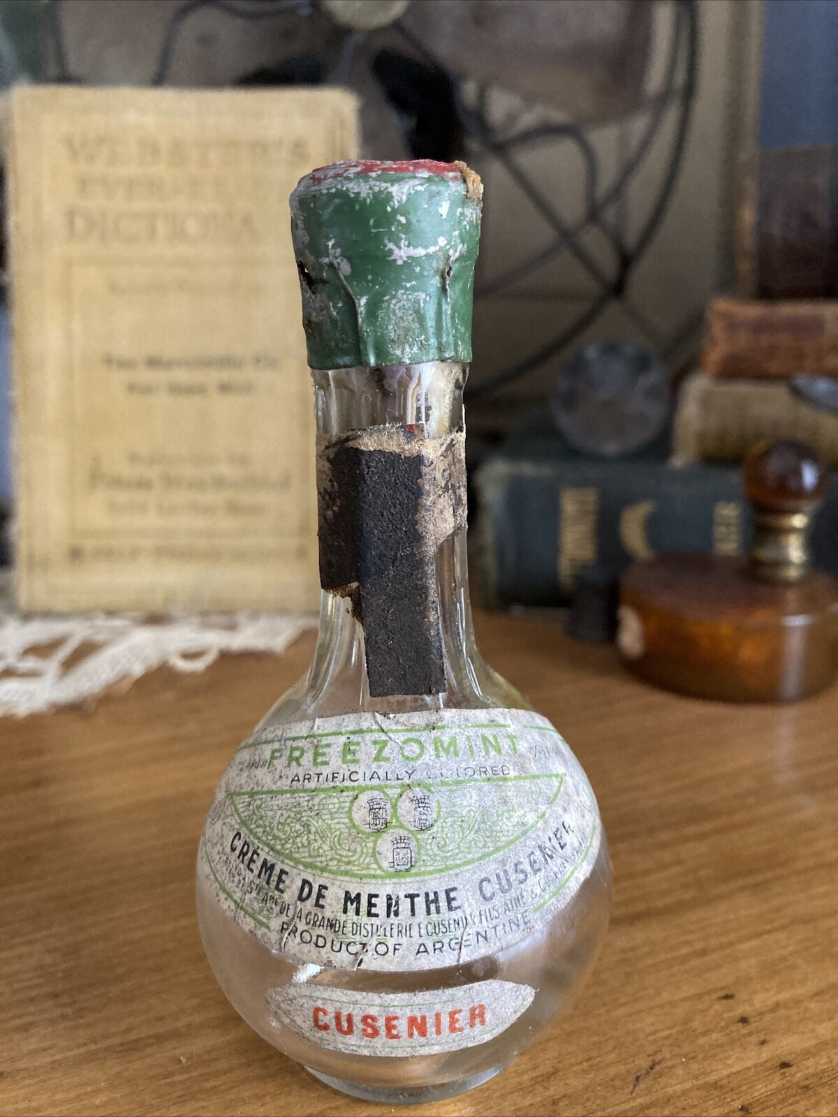 Vintage 1930'S Creme de Menthe Cusenier Miniature Liquor Bottle RARE EMPTY