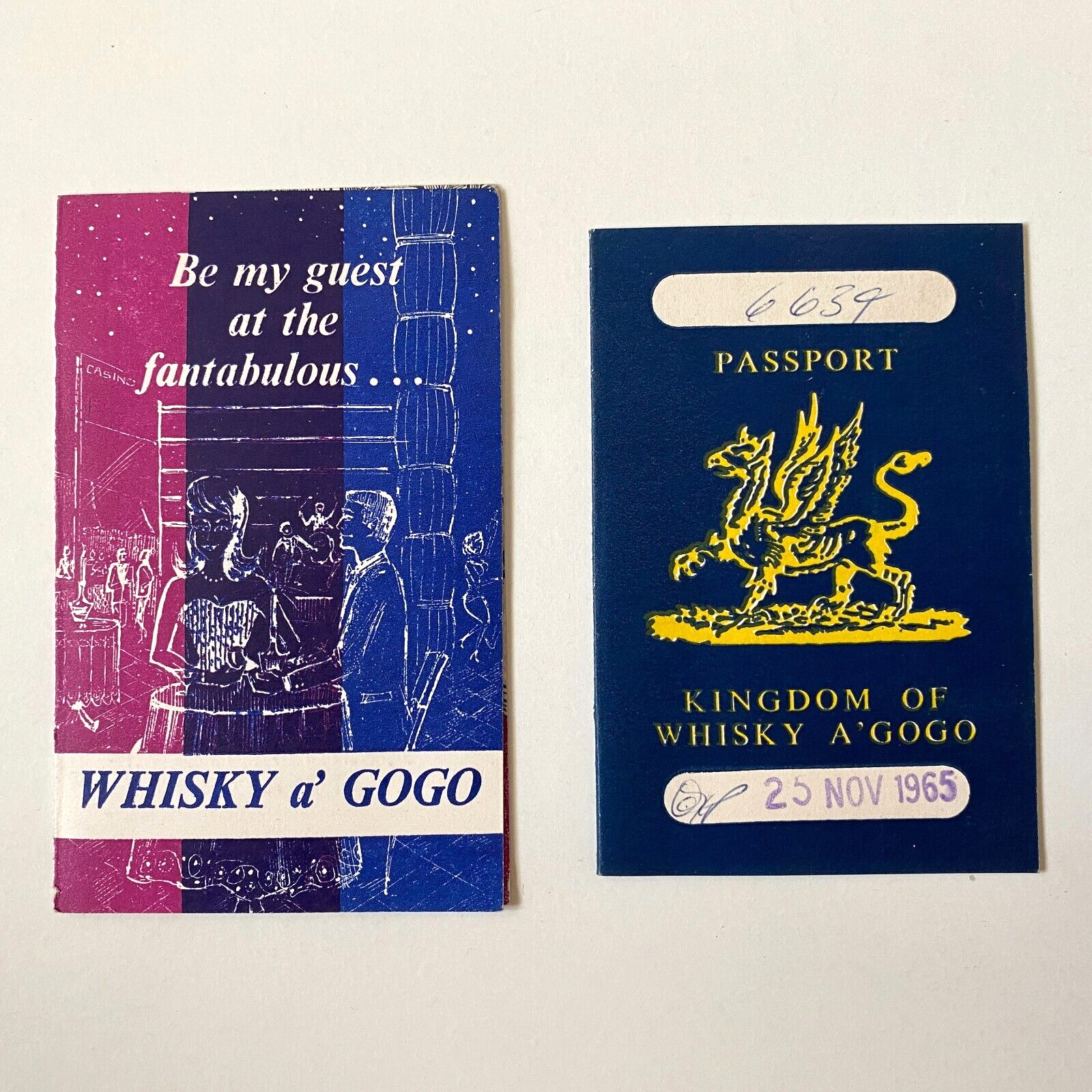 Whisky A Go Go Original Membership Card & Passport Wardour St London 25 Nov 1965