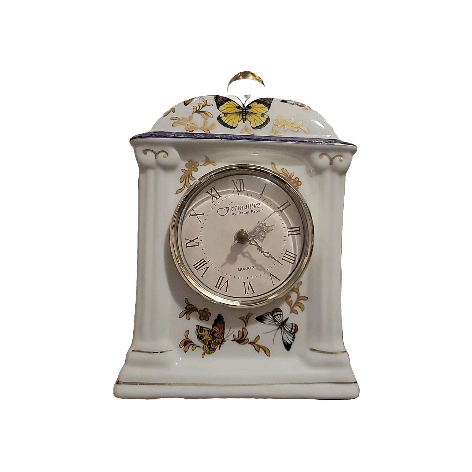 Baum Bros Formalities Butterfly Porcelain Clock