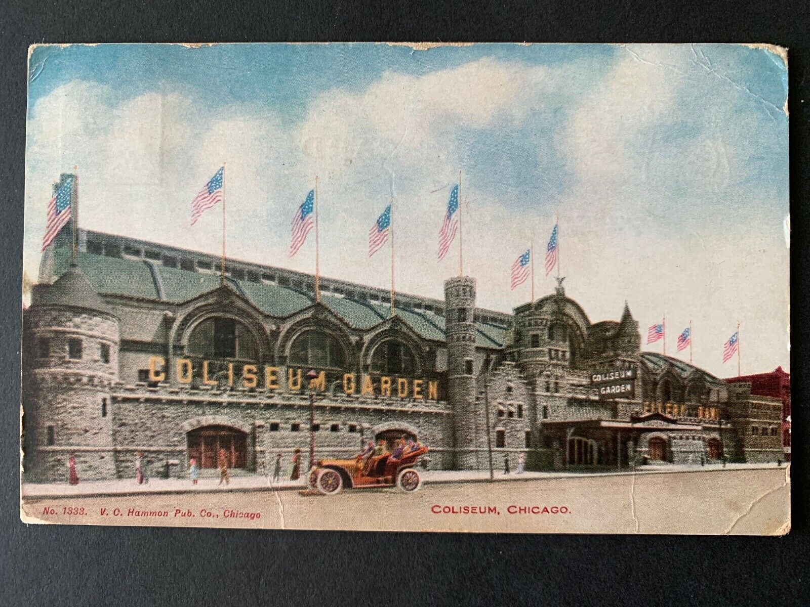Postcard Chicago IL - c1900s Coliseum Garden - American Flags