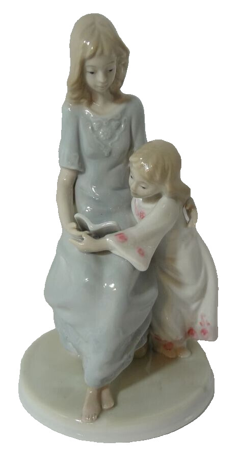Vintage Meico Retired Porcelain Figurine Mother Daughter Reading Book 8