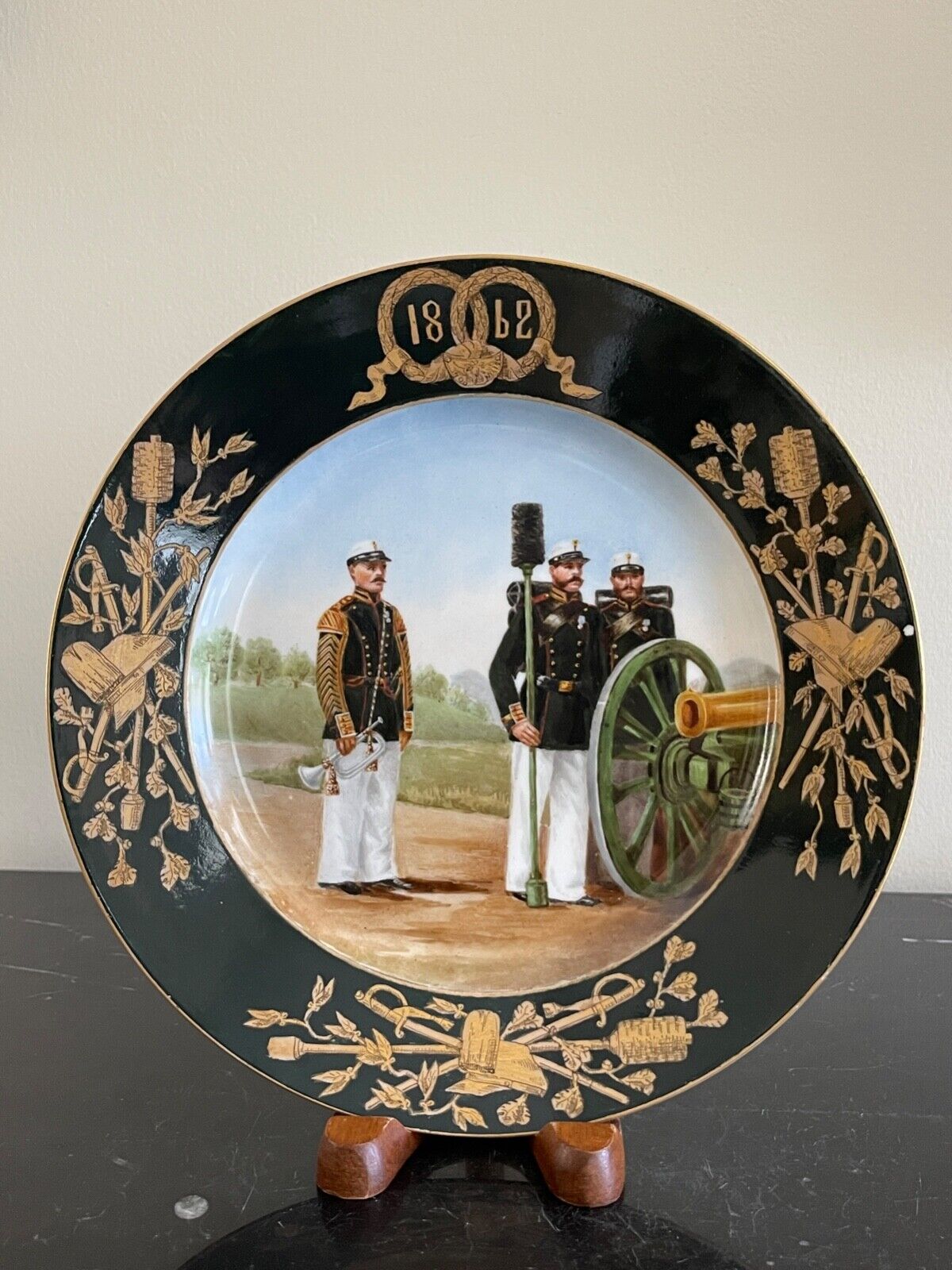 Antique 1862 Hand Painted Imperial Russian Porcelain Military Plate