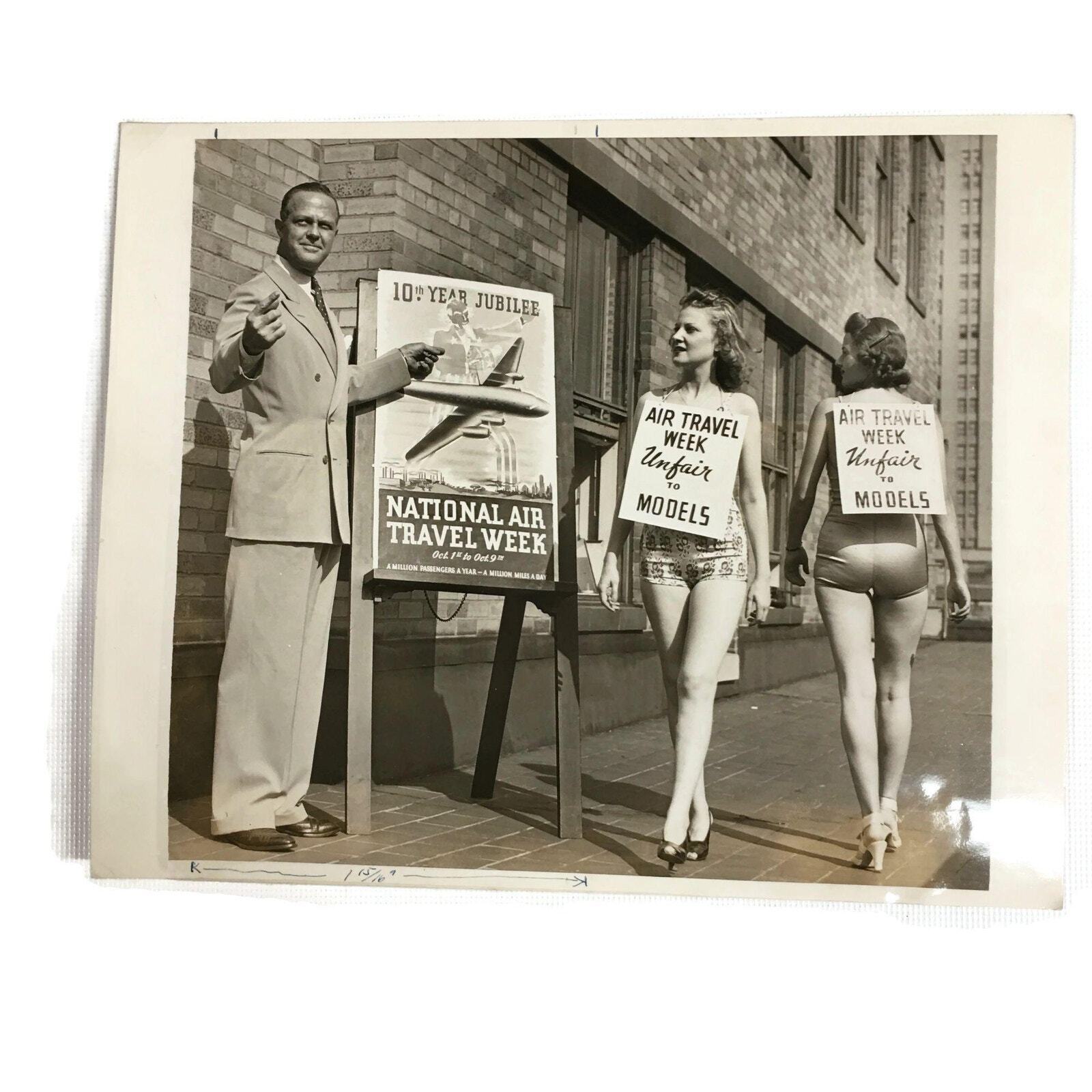 Photo TWA Press 8x10 B&W 10th Year JubileeTravel Week bathing suits high heels