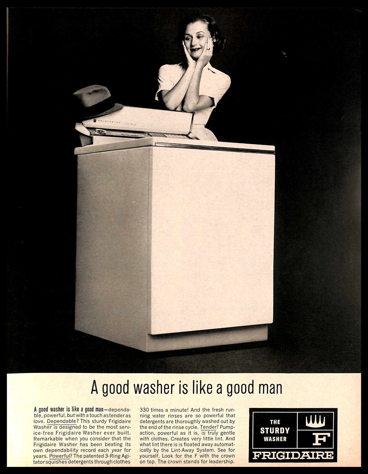 1962 Frigidaire Sturdy Washer Vintage PRINT AD Dependable Powerful Appliance
