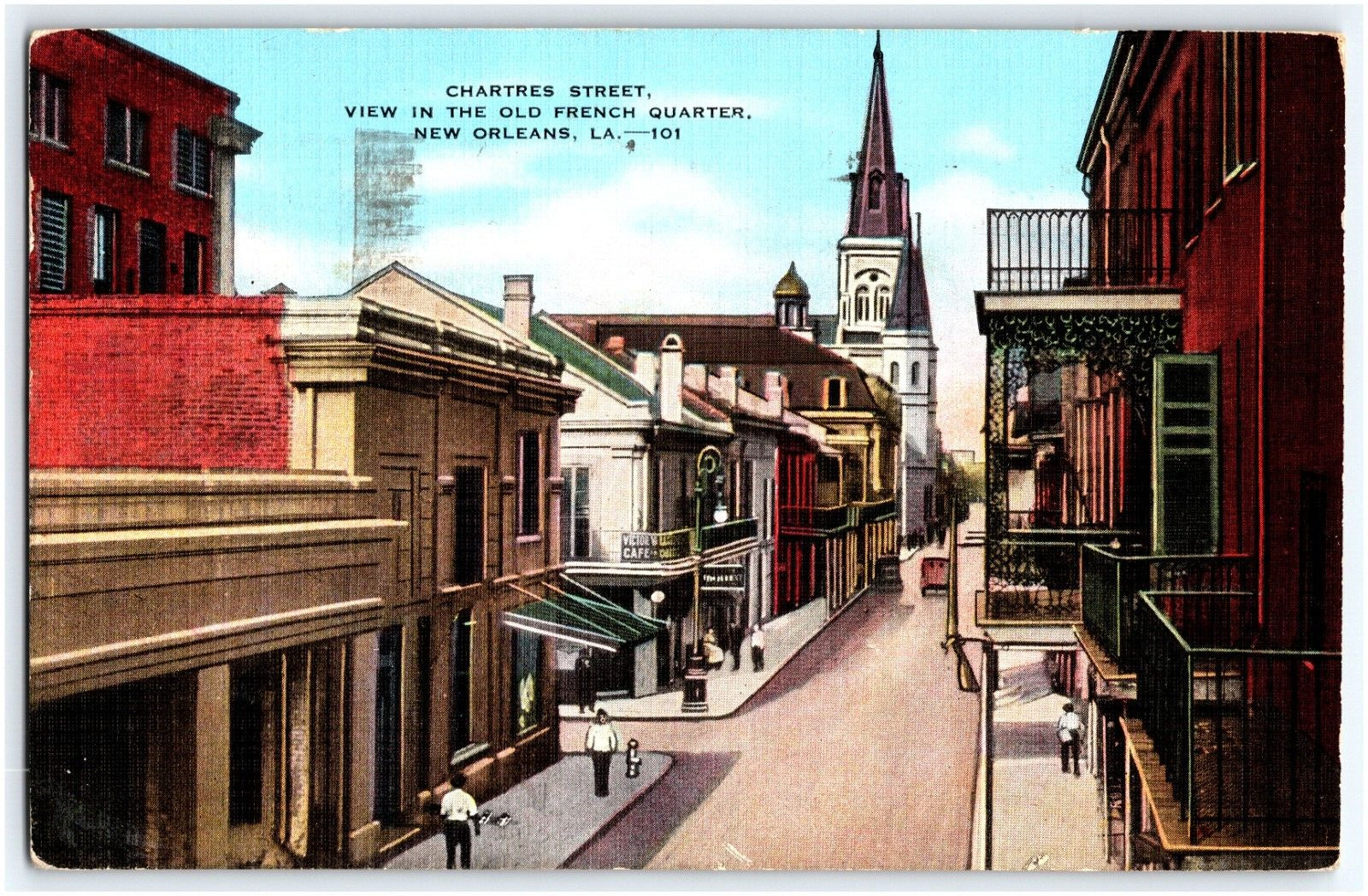CHARTRES STREET VIEW OF OLD FRENCH QUARTER  NEW ORLEANS LOUISIANA LINEN POSTCARD