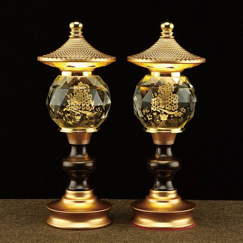 1pairs 22cm LED Colorful Crystal Lamp Buddha Wealth God Lamp Buddhist Supplies