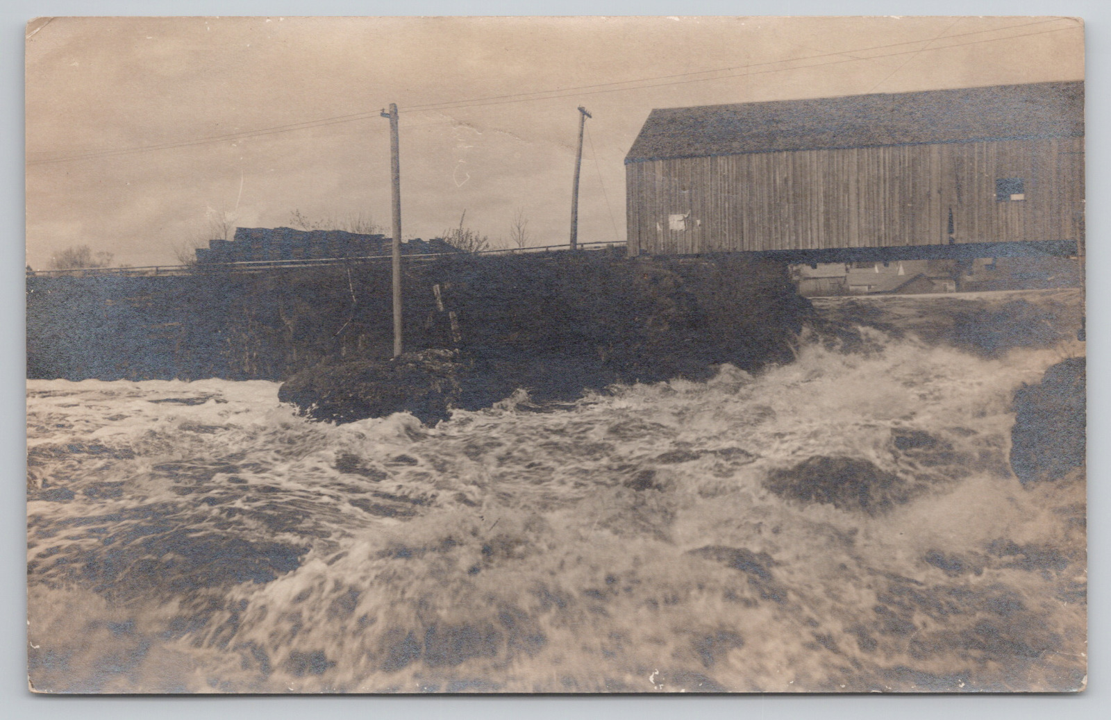 Covered Bridge Over Machias River Maine Antique RPPC Postcard - Unposted