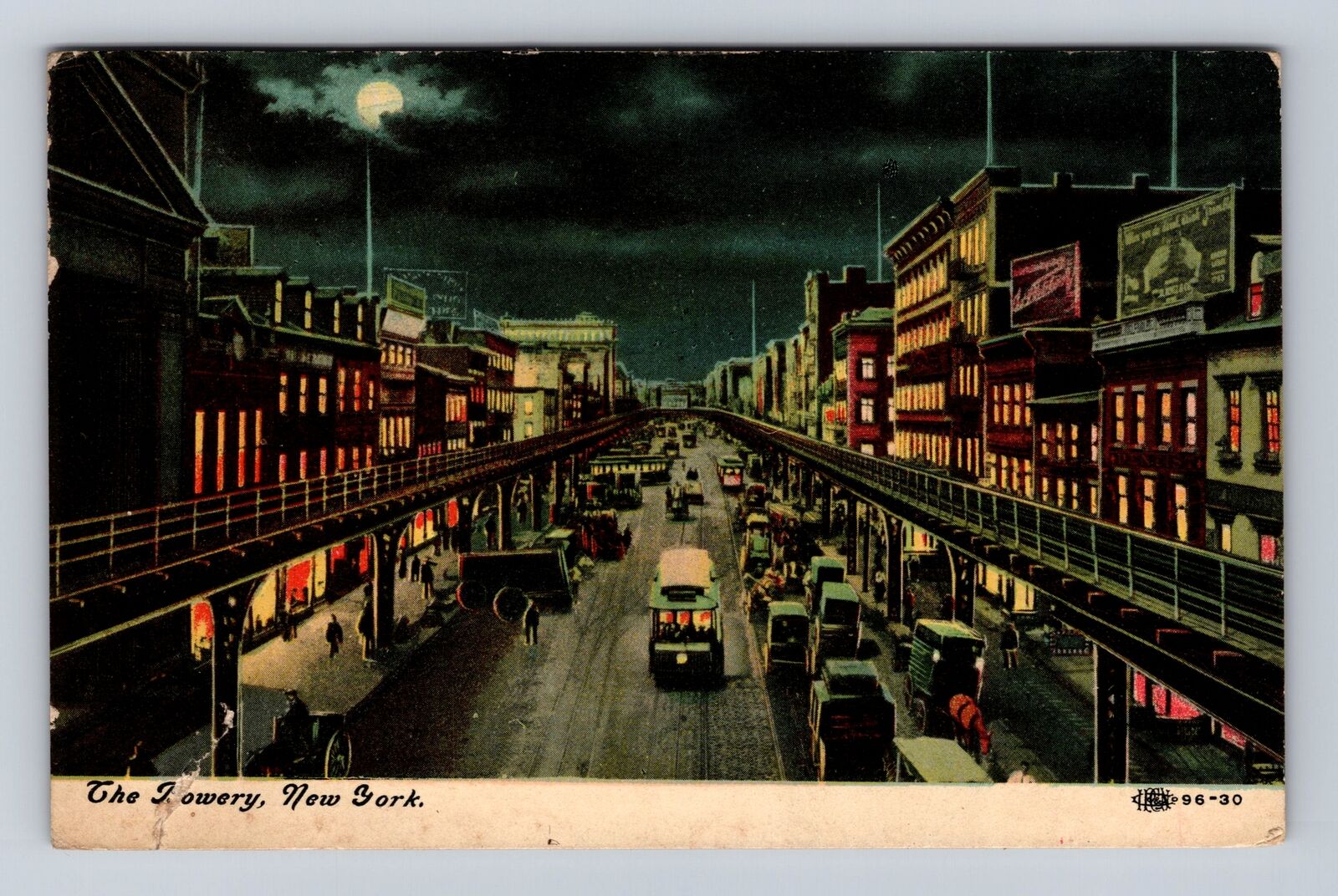 New York City, Panoramic the Bowery, Antique Vintage c1911 Souvenir Postcard