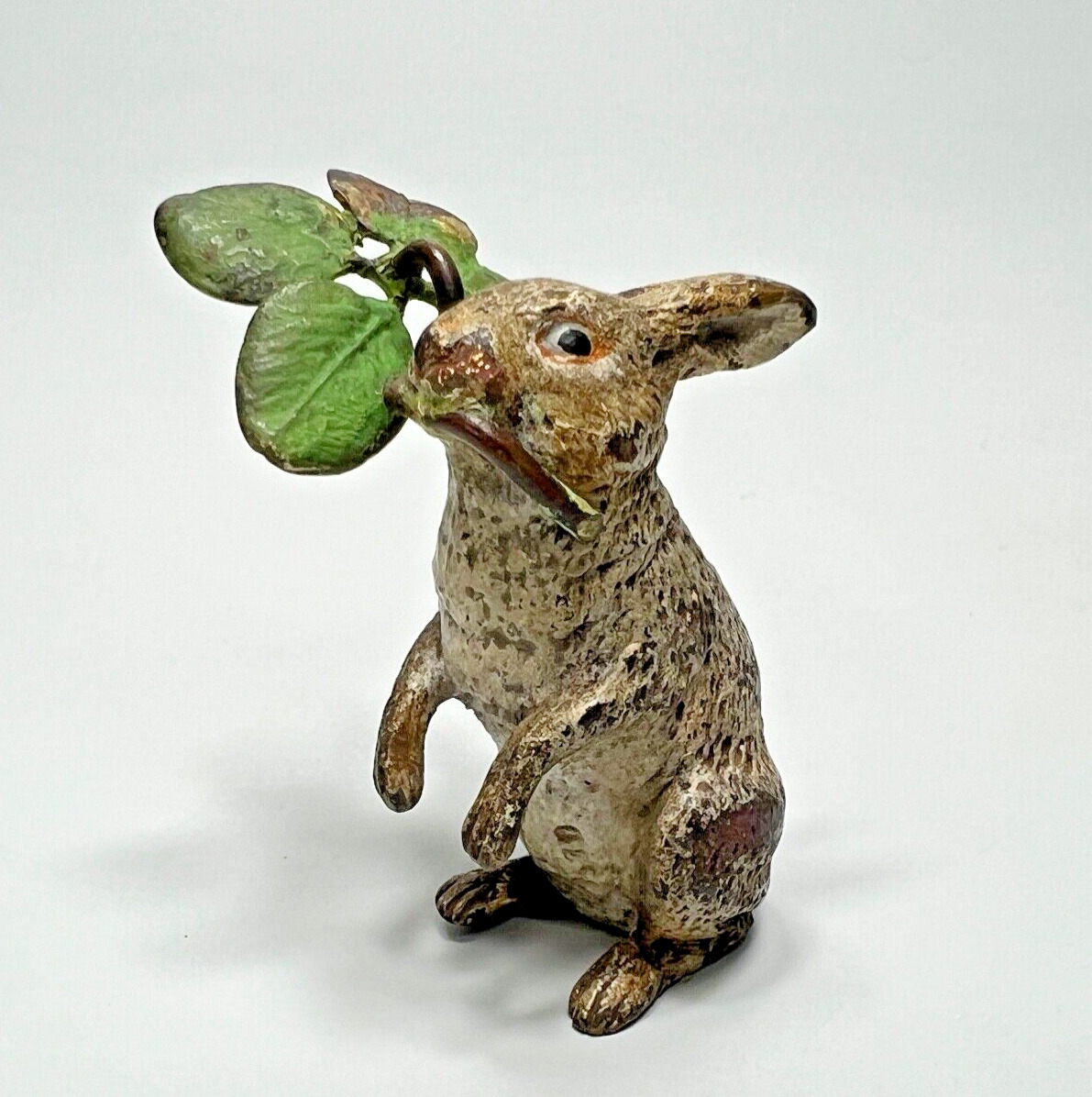 Antique Vienna Cold-painted Bronze Bergman Easter Rabbit w Clover Figure Gesch