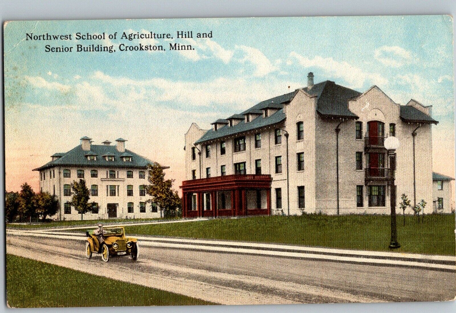 C1920 Postcard Northwest School of Agriculture Hill & Senior Bldg Crookston MN
