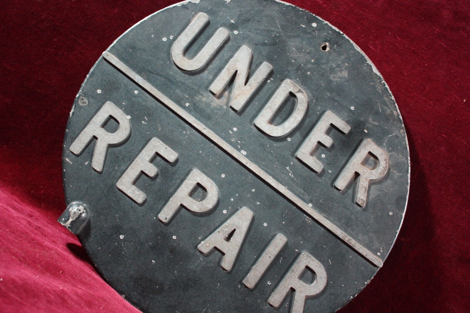 * VINTAGE ANTIQUE UNDER REPAIR METAL SIGN DOUBLE SIDED 1930 1940 RAISED LETTER *