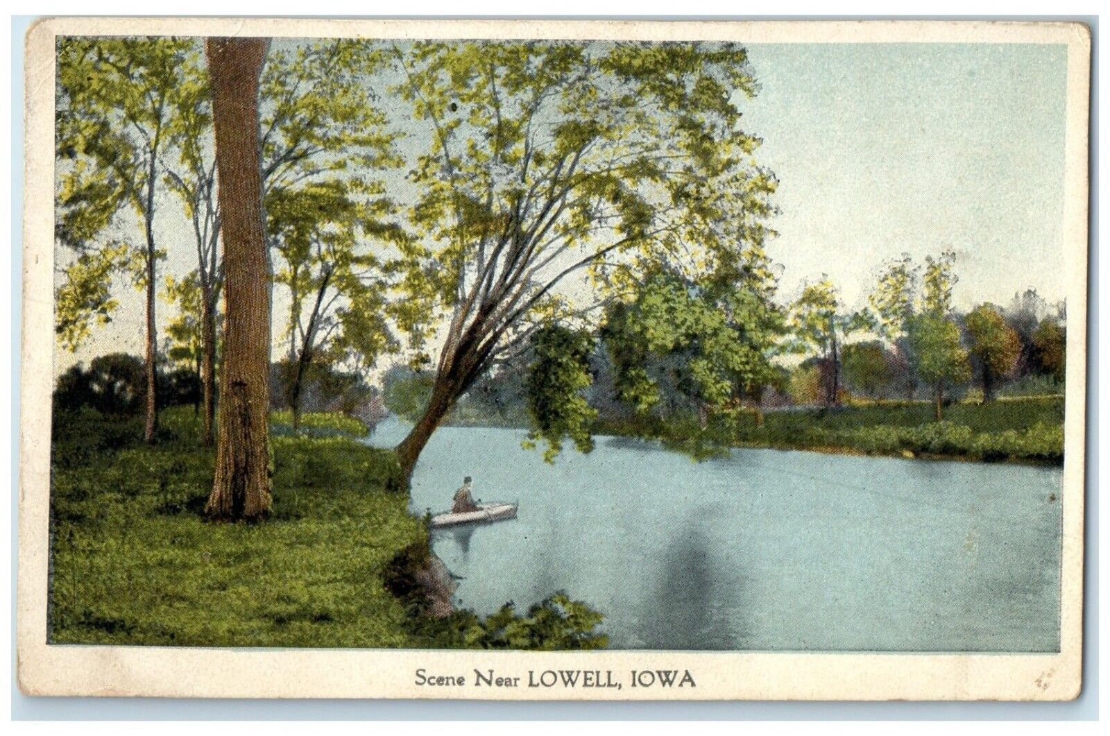c1910 Scene Near River Lake Boating Fishing Lowell Iowa Vintage Antique Postcard
