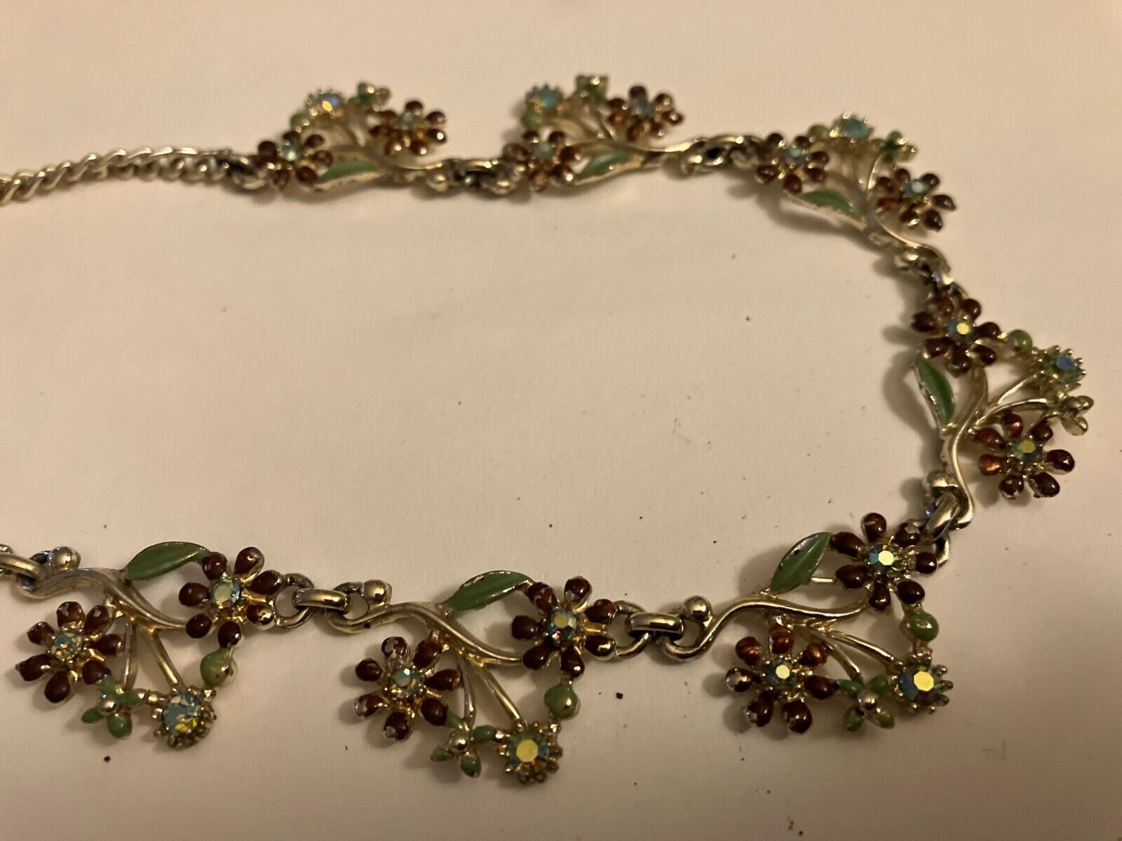 vintage estate RHINESTONE FLORAL CHAIN necklace