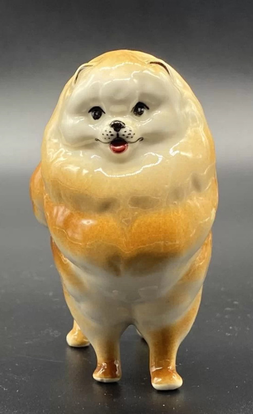 Vintage Red Spitz Dog Porcelain Figurine Statue Craved Decore Home Rare Stamped