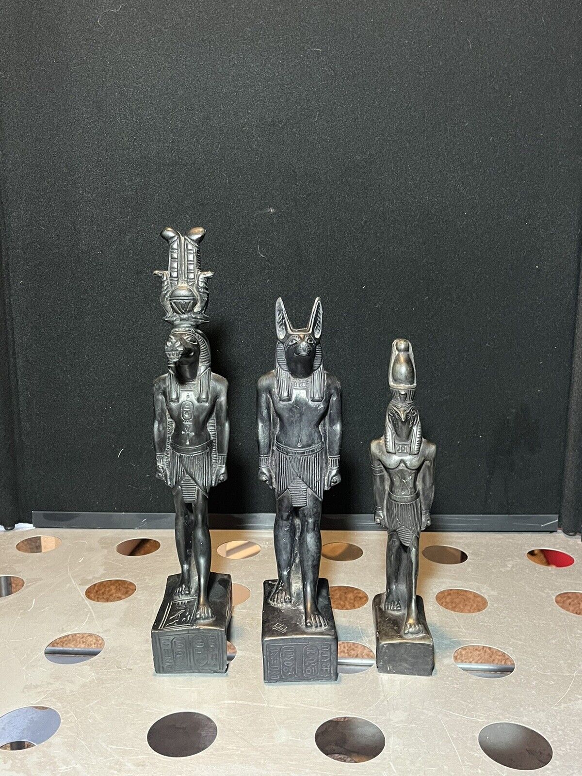Rare Antique Egyptian God Statues Set Sobek, Thoth, And Anubis