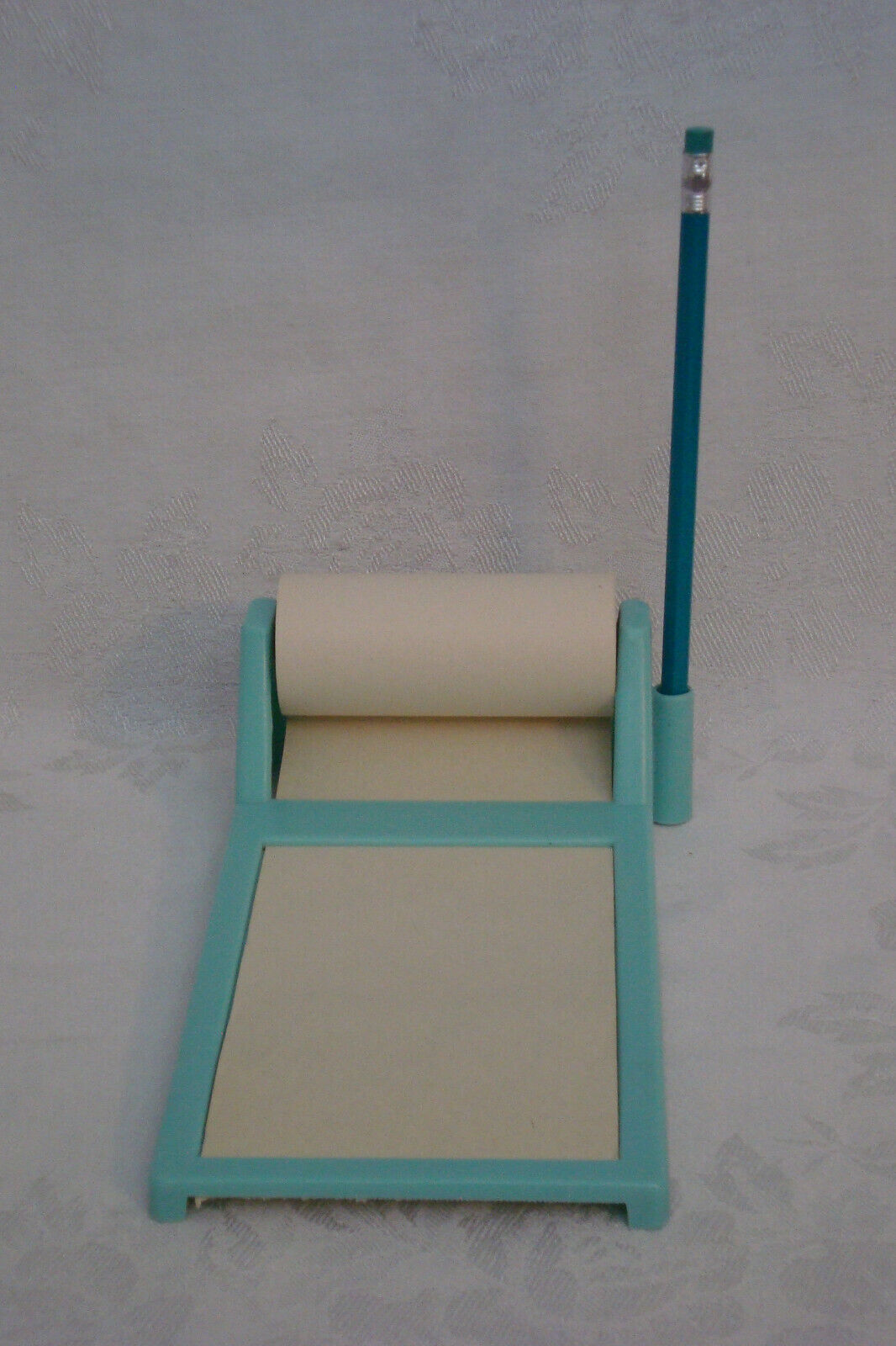 Vintage 1960s Wall Mount or Desktop Paper Roll Notepad Pencil Holder ~ Turquoise