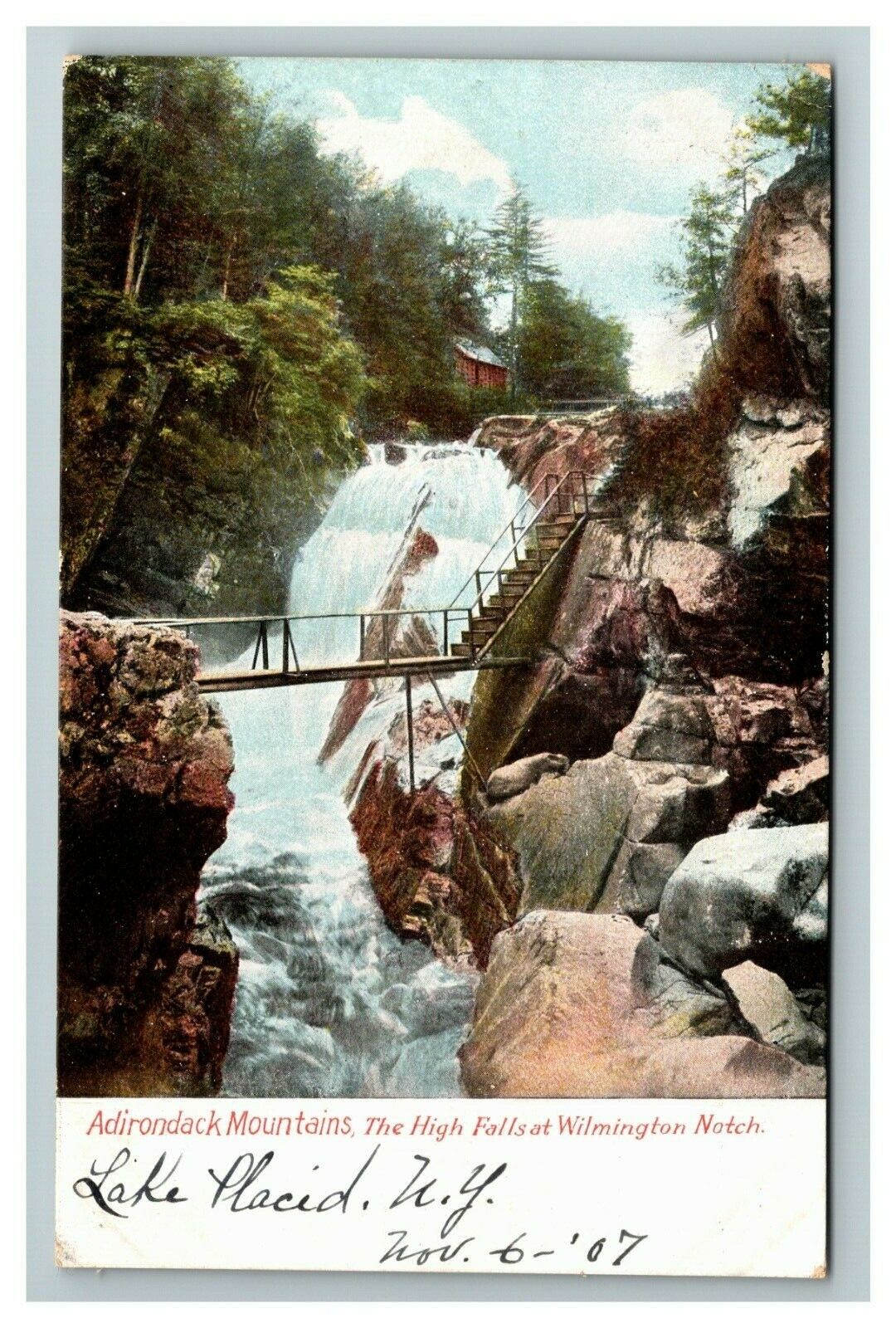 High Waterfalls at Wilmington Notch Adirondack Mountains NY 1907 Old Postcard