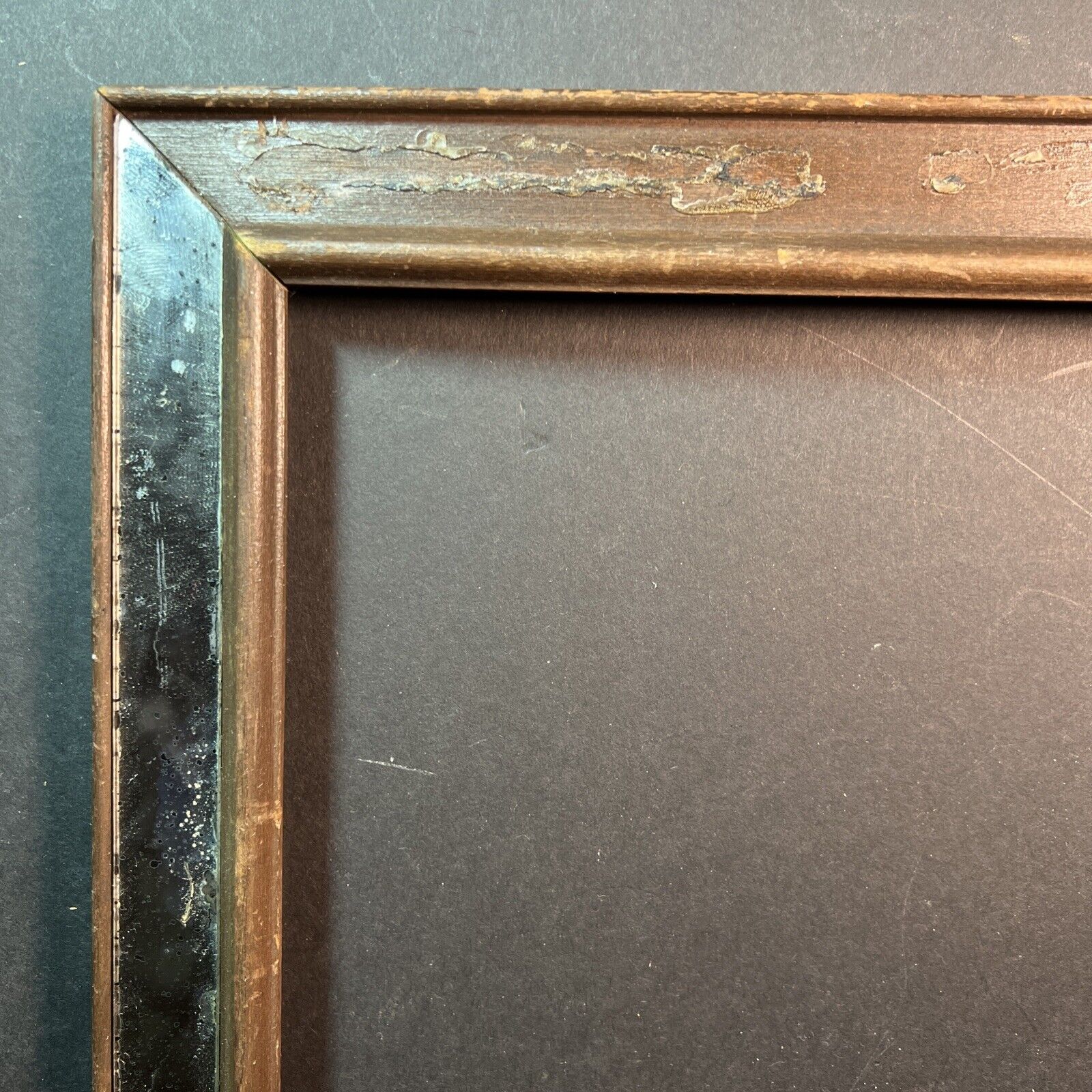 ANTIQUE MIRROR PICTURE FRAME 12 1/2 x 16 1/2 FITS 10 x 14 PHOTO GESSO BROWN RARE