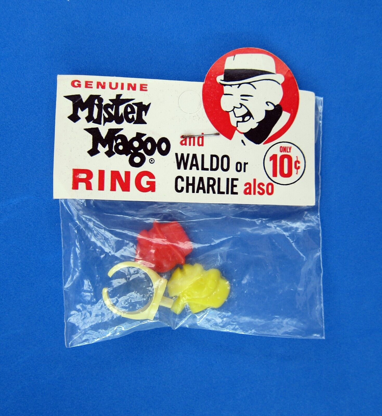 Mr MISTER MAGOO AND WALDO OR CHARLIE TOY RING**UNOPENED**COMPLETE**1960s**RARE**