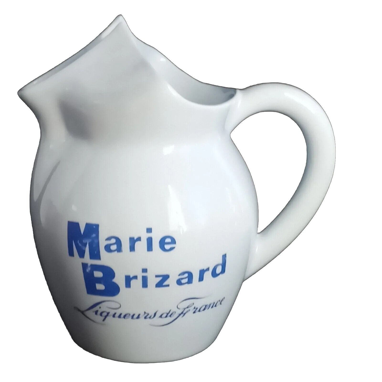 Vtg Rare MARIE BRIZARD LIQUEURS DE FRANCE Bar Pub Pitcher Digoin France Blue EUC