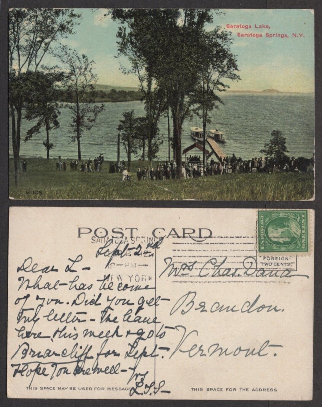 1912 New York Postcard - Saratoga Lake