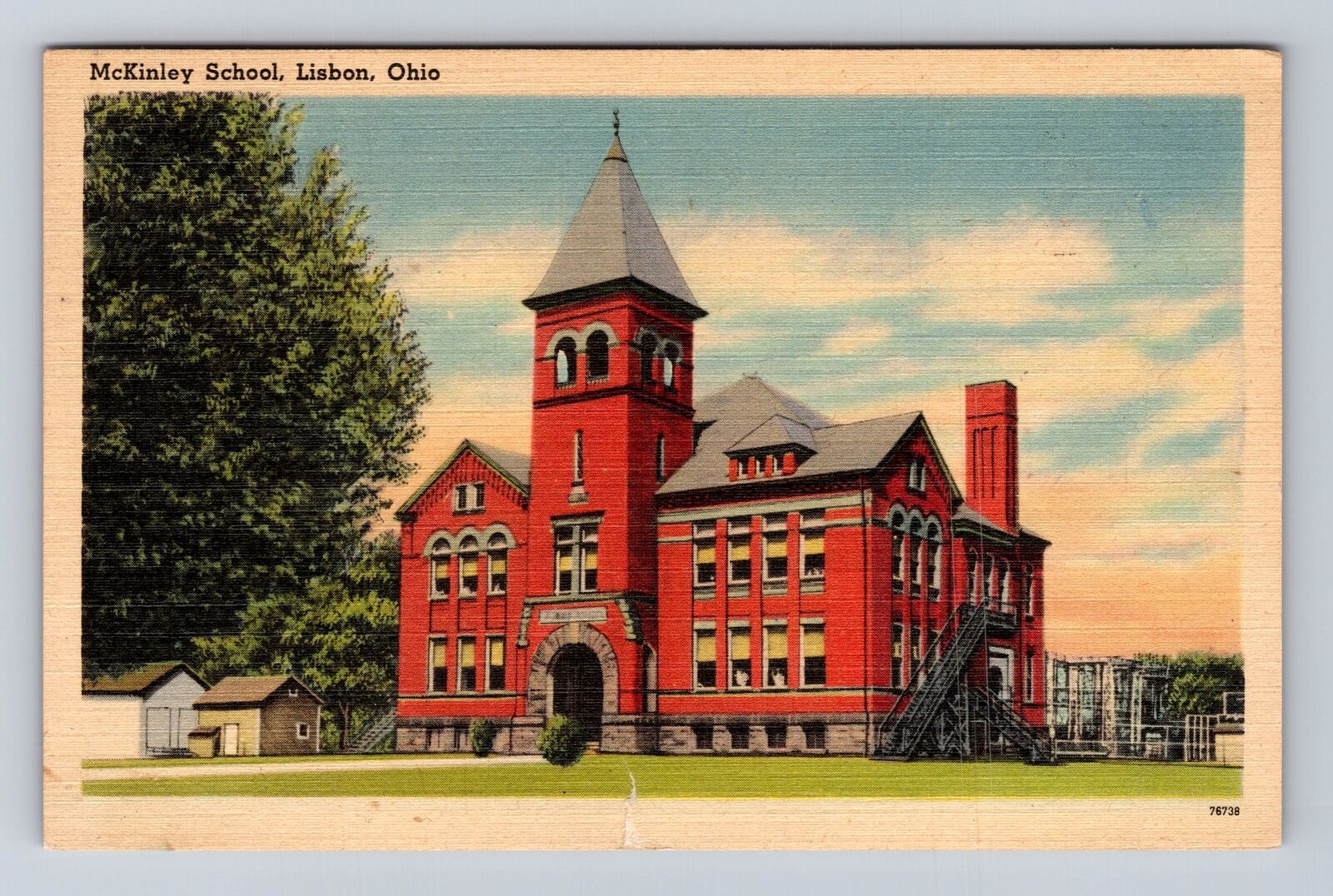 Lisbon OH-Ohio, McKinley School, Antique, Vintage c1957 Souvenir Postcard
